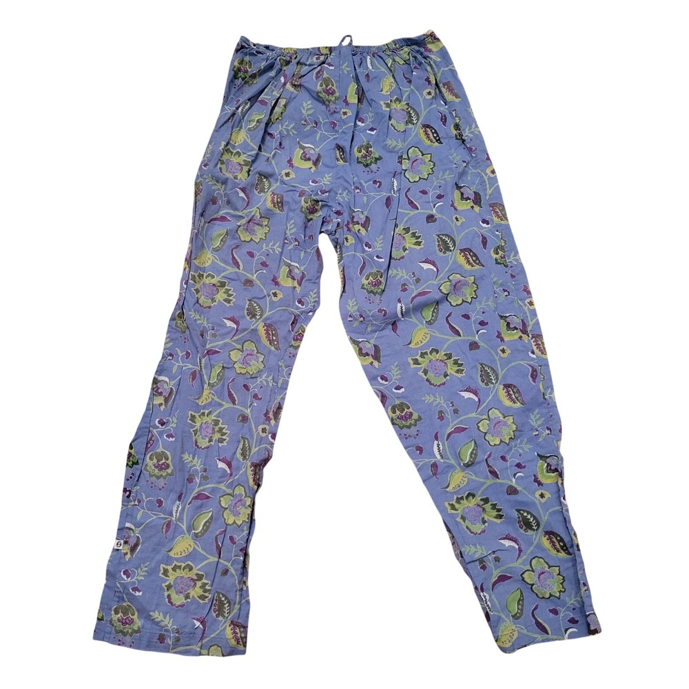 Handprint M Pajama Set Blue Floral Cotton Block Print 2 Piece Loungewear - Picture 7 of 9